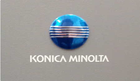 Konica Minolta badge on a digital press at Thistle Print